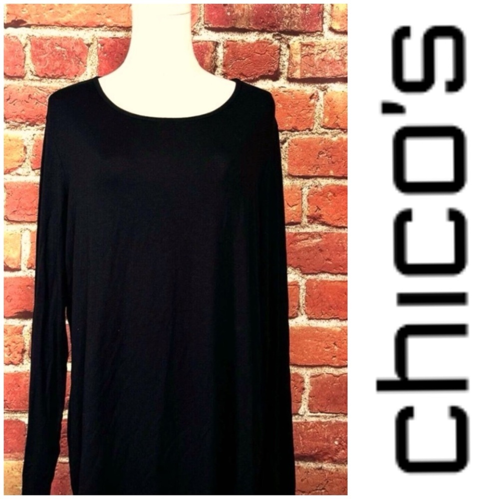 Women's Black Cotton Basic Long Sleeve T-Shirt Soft Knit Crew Neck Size 2 (US L)